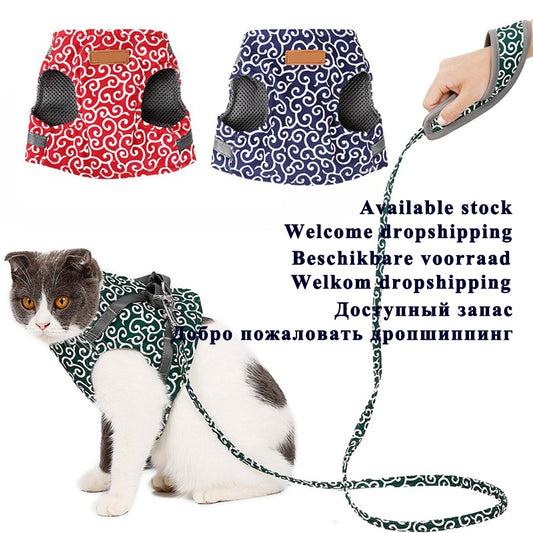 Pet Dog Cat Vest Outdoor Travel Harness Leash Set